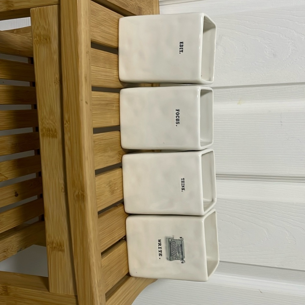 Rae Dunn White Ceramic Containers - Edit, Focus, Think, Notes